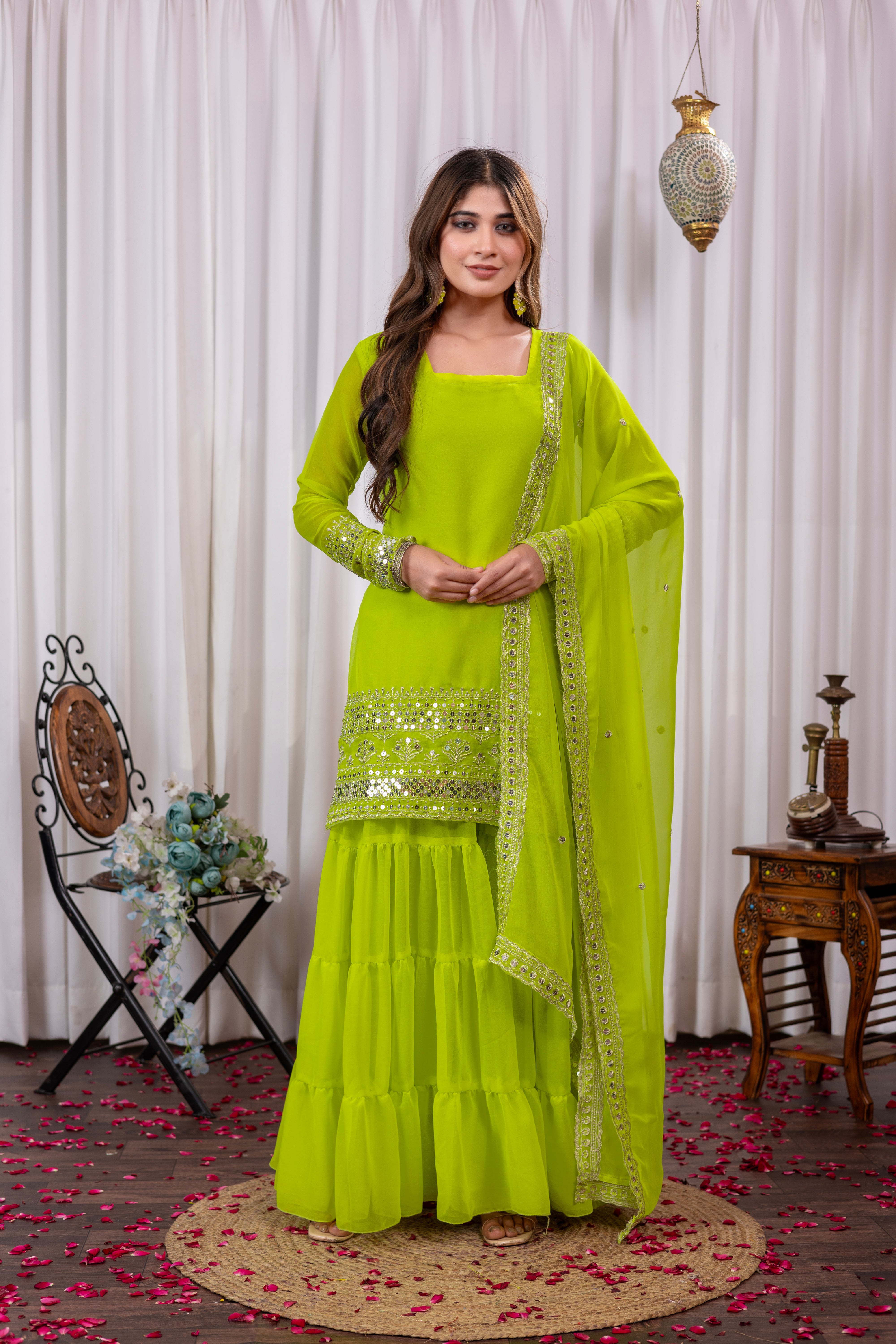 Mehfil – Sharara Set  Neon Lime Green
