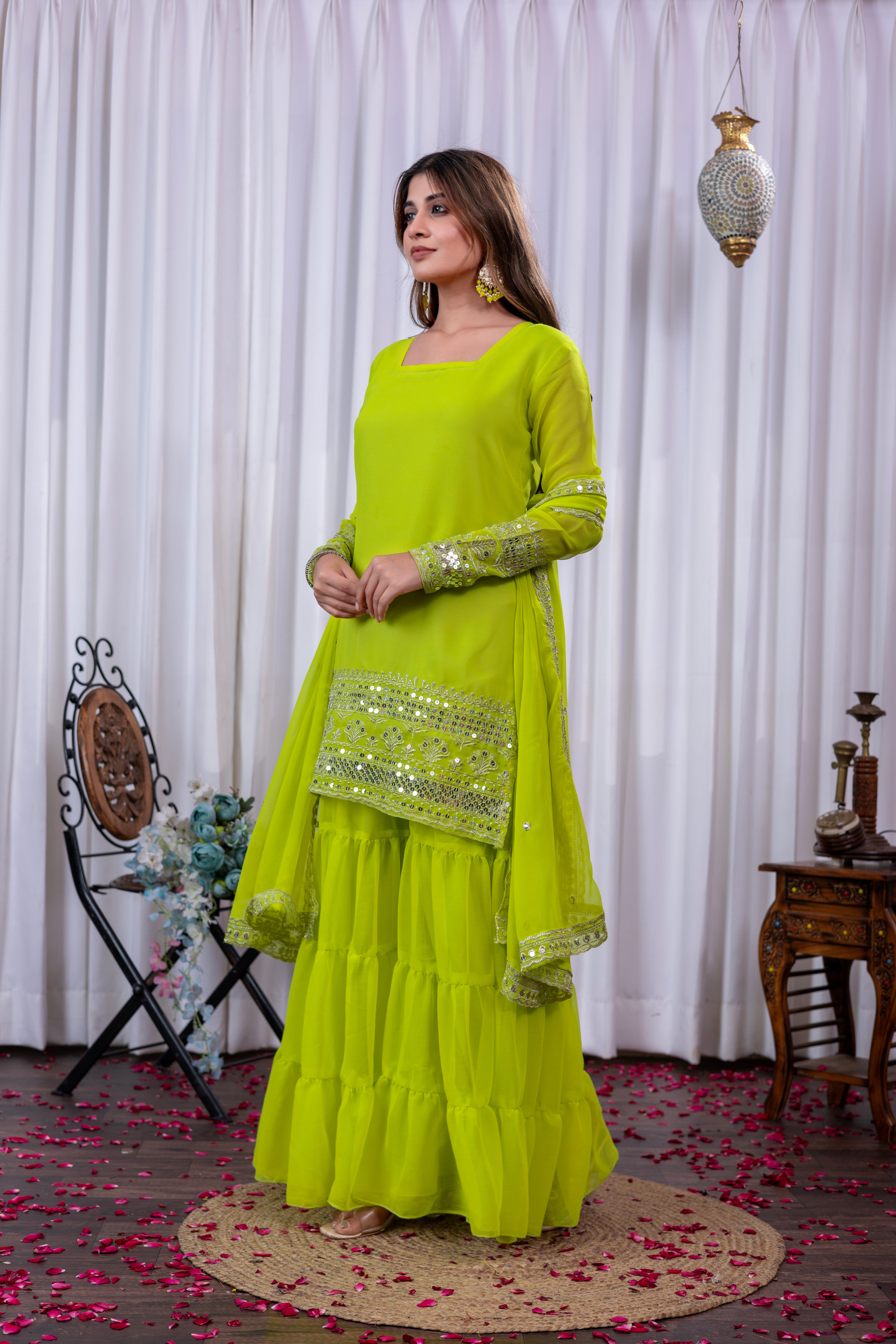 Mehfil – Sharara Set  Neon Lime Green