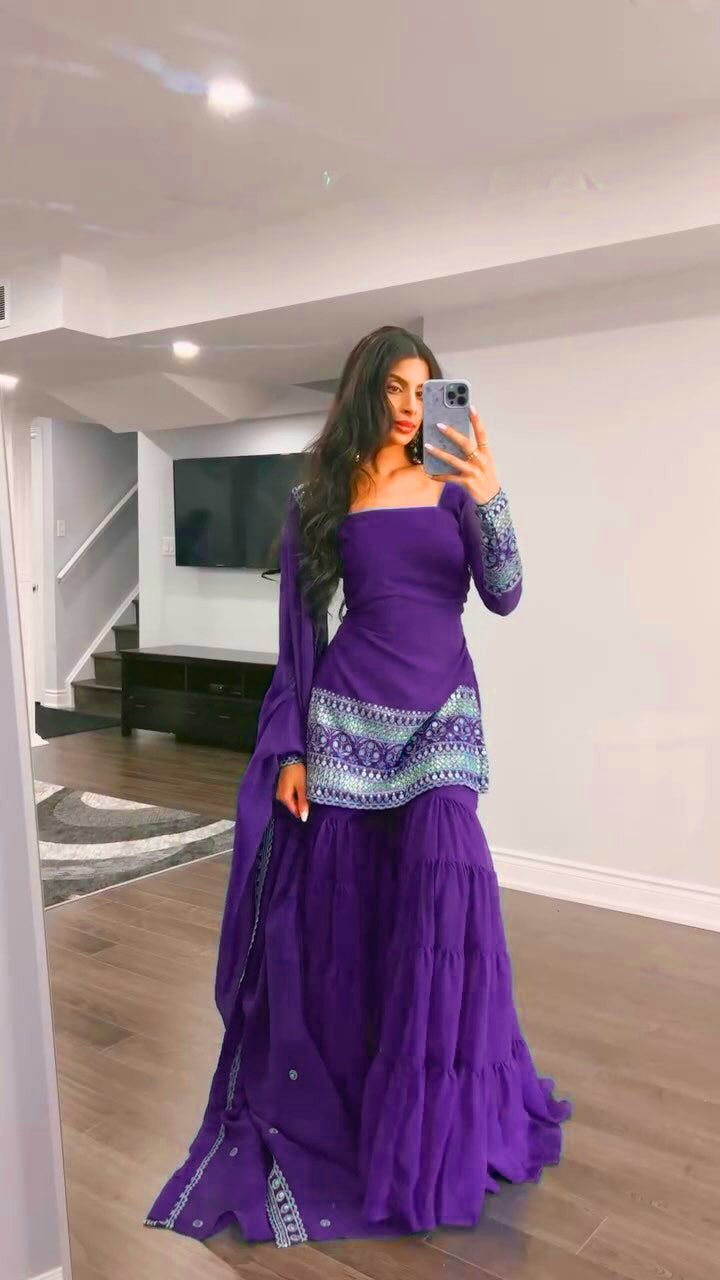 Mehfil – Sharara Set  Royal Purple