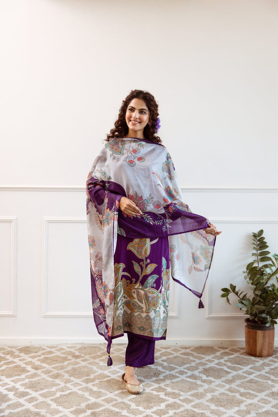 Royal Plum Printed Suit Set
