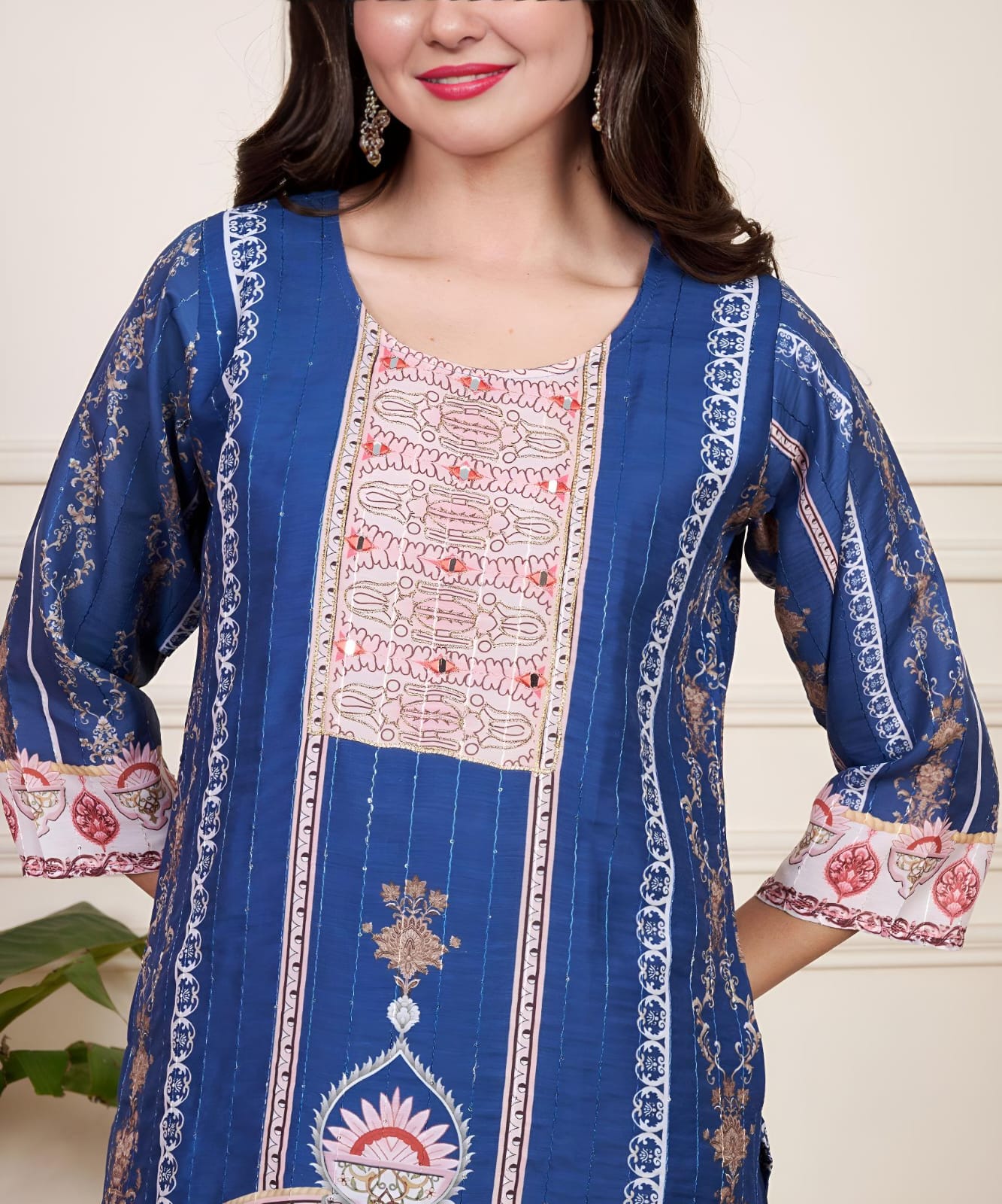 Royal Blue Mughal-Inspired Printed Kurta Set with Dupatta