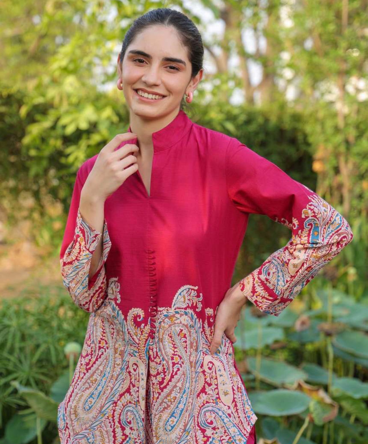 Crimson Red Printed Co-Ord Set with Intricate Paisley Motifs