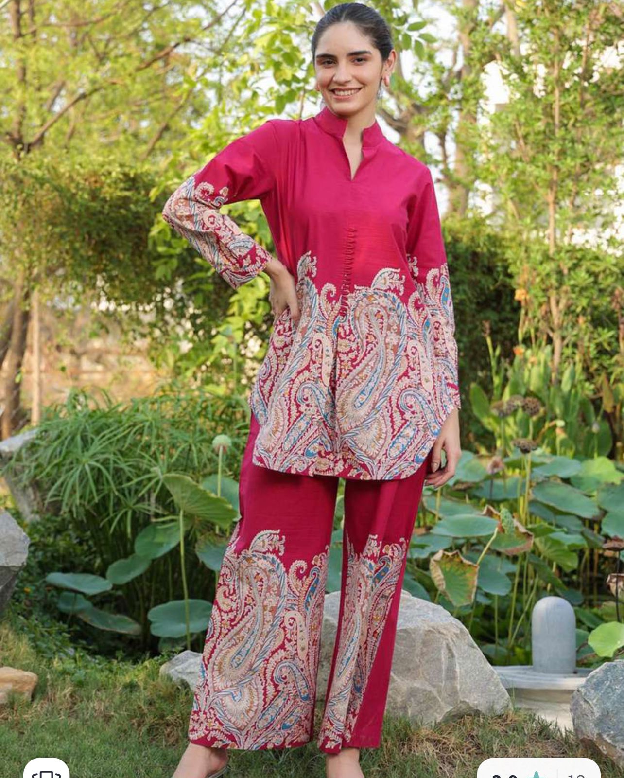 Crimson Red Printed Co-Ord Set with Intricate Paisley Motifs