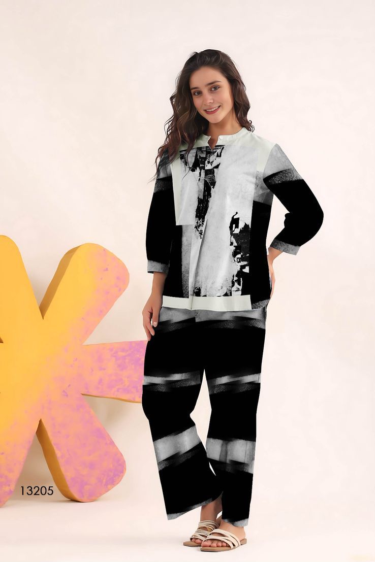 Abstract Monochrome Co-ord Set – Black & White Brush Print