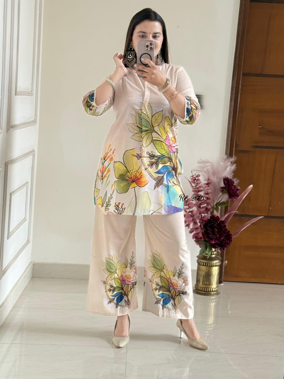 Pastel Garden Bloom Co-ord Set – Ivory Base with Multicolor Floral Print