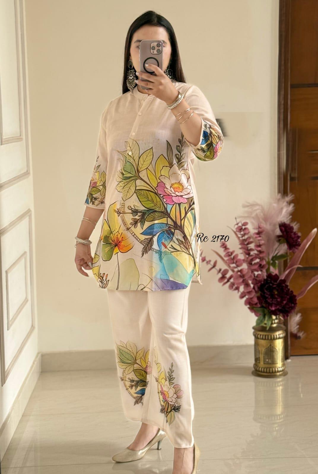Pastel Garden Bloom Co-ord Set – Ivory Base with Multicolor Floral Print