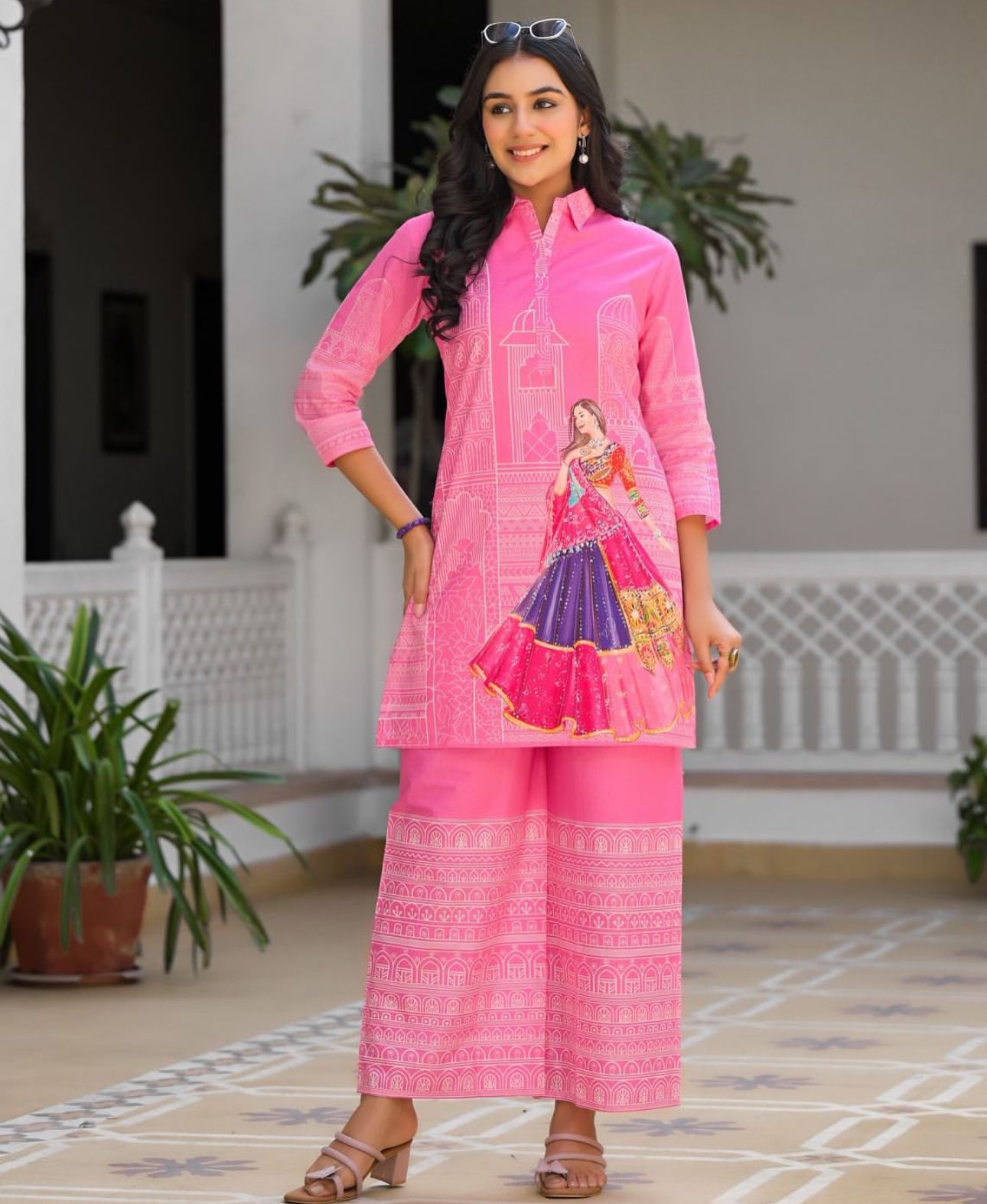 Royal Heritage Pink Co-ord Set – Printed Rajasthani Princess Theme