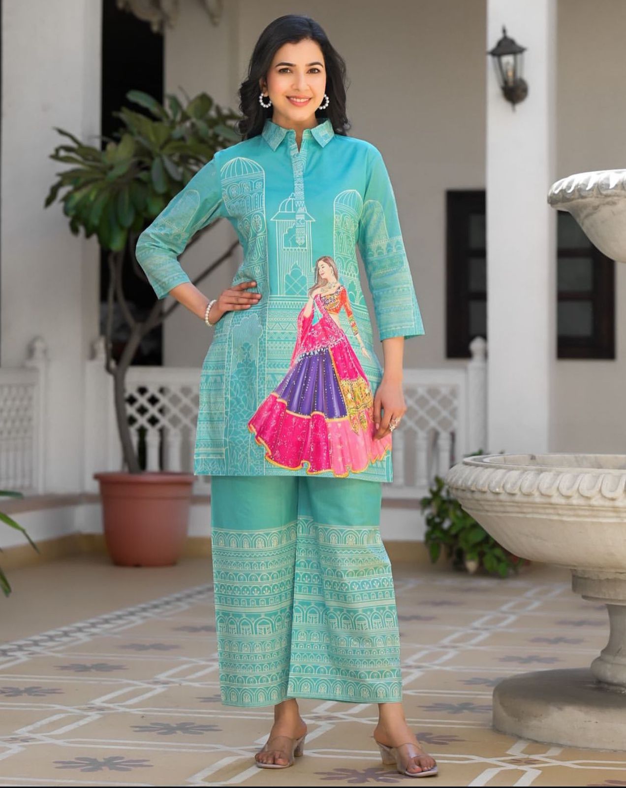 Royal Heritage Pink Co-ord Set – Printed Rajasthani Princess Theme