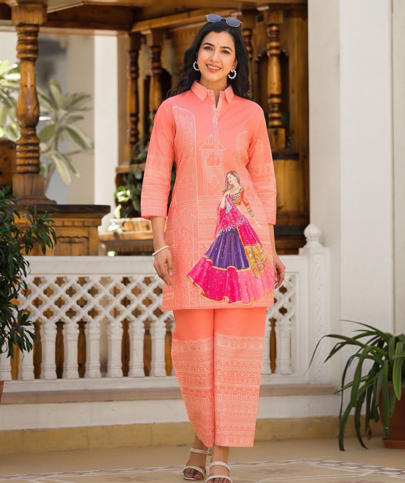 Royal Heritage Pink Co-ord Set – Printed Rajasthani Princess Theme