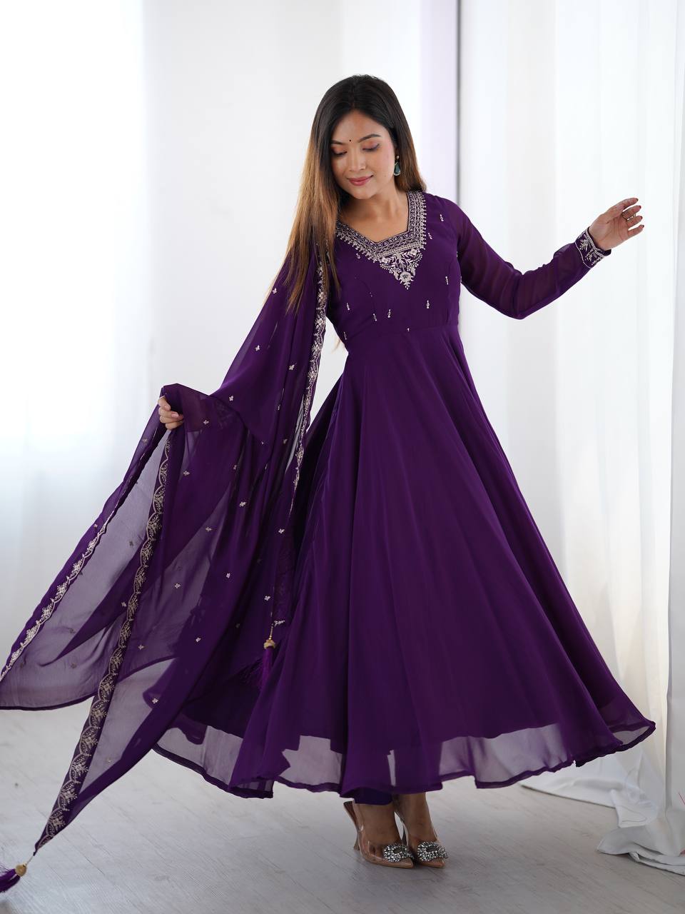 Royal Plum Embroidered Anarkali Set