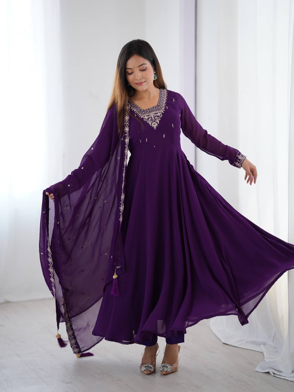 Royal Plum Embroidered Anarkali Set