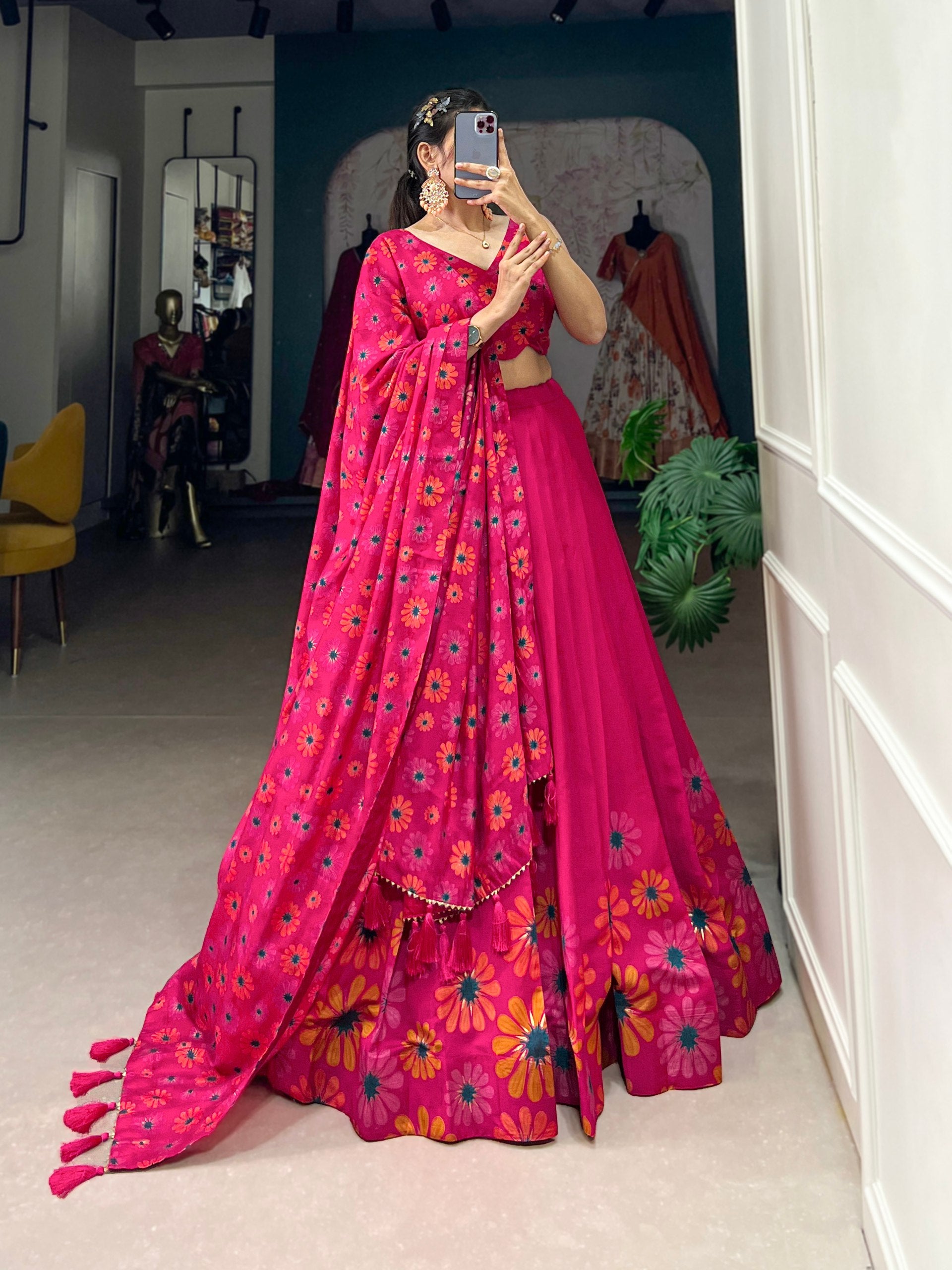 Floral Printed Sleeveless Lehenga Choli Set with Dupatta
