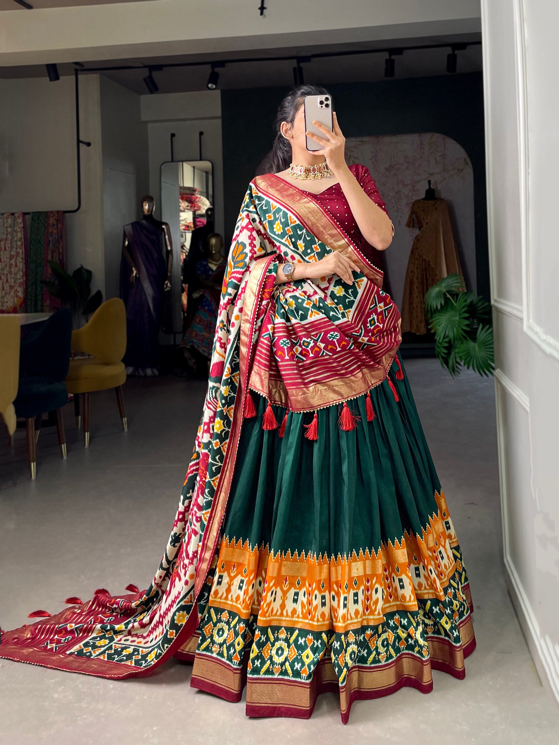 Traditional Elephant Motif Lehenga Choli with Patola Dupatta