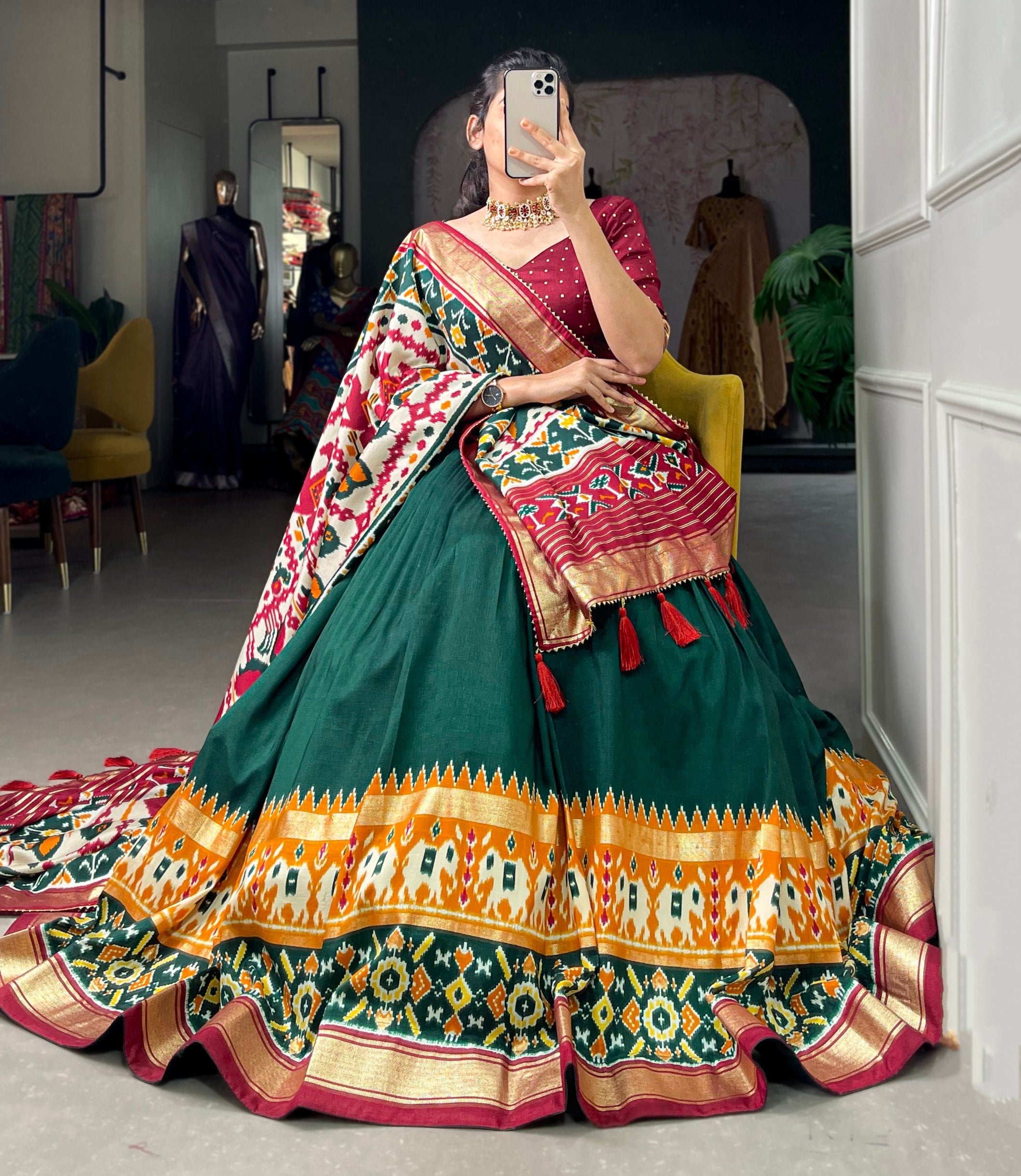 Traditional Elephant Motif Lehenga Choli with Patola Dupatta