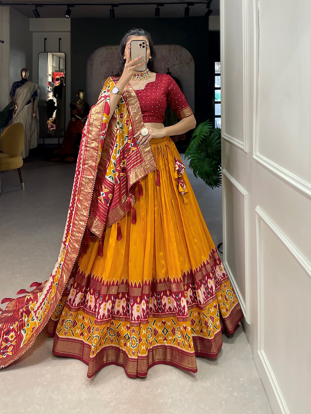 Traditional Elephant Motif Lehenga Choli with Patola Dupatta