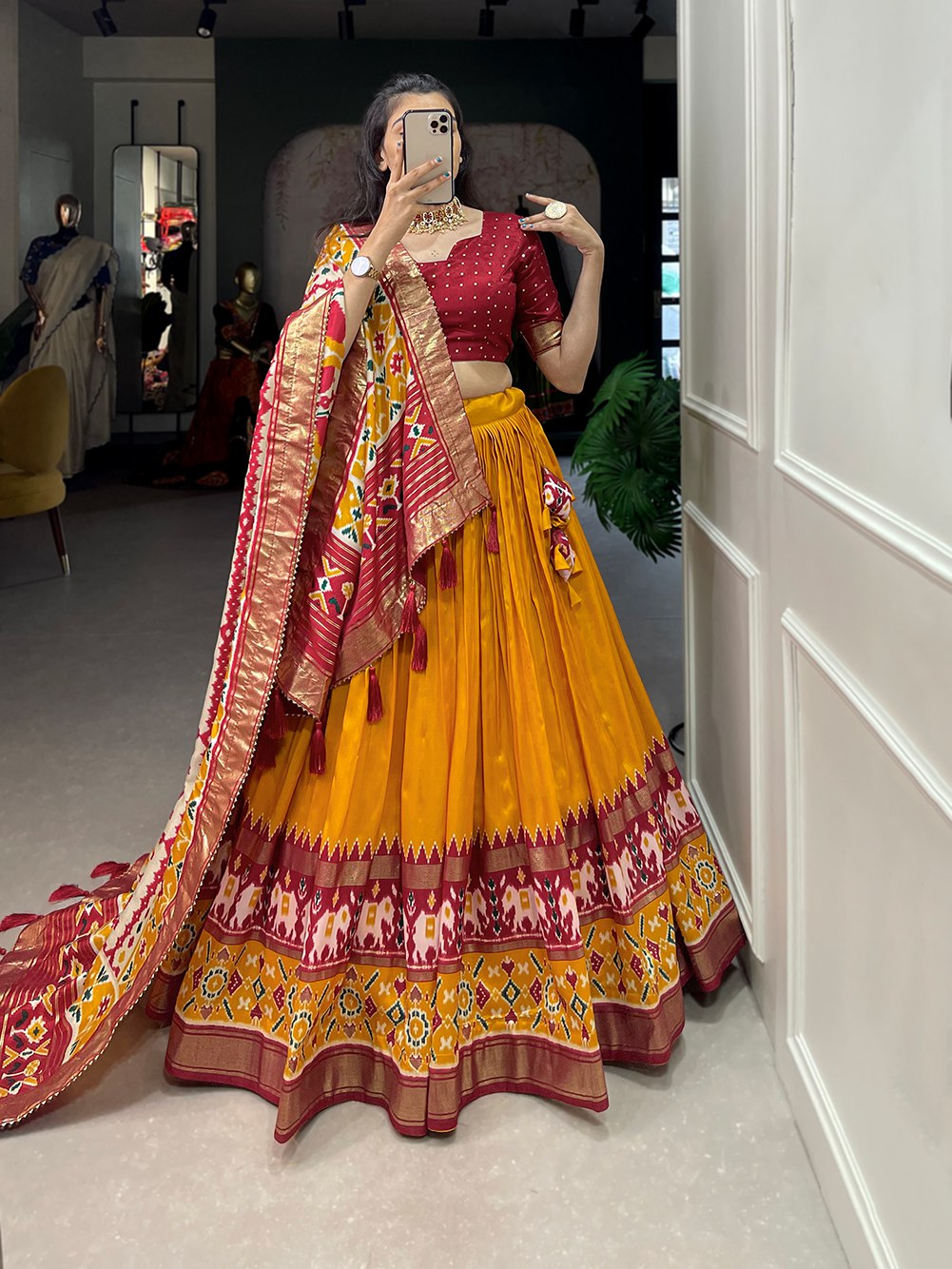 Traditional Elephant Motif Lehenga Choli with Patola Dupatta