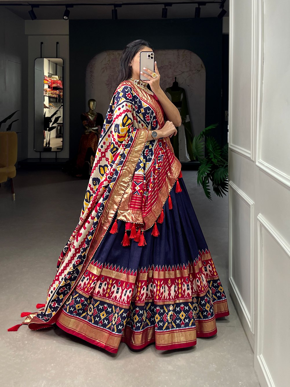 Traditional Elephant Motif Lehenga Choli with Patola Dupatta