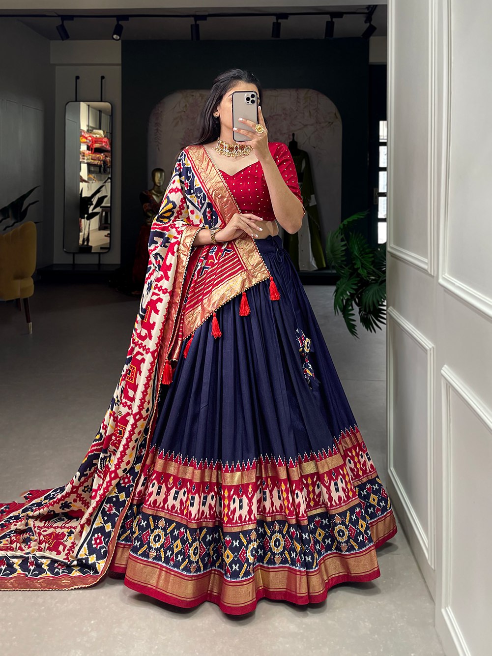 Traditional Elephant Motif Lehenga Choli with Patola Dupatta