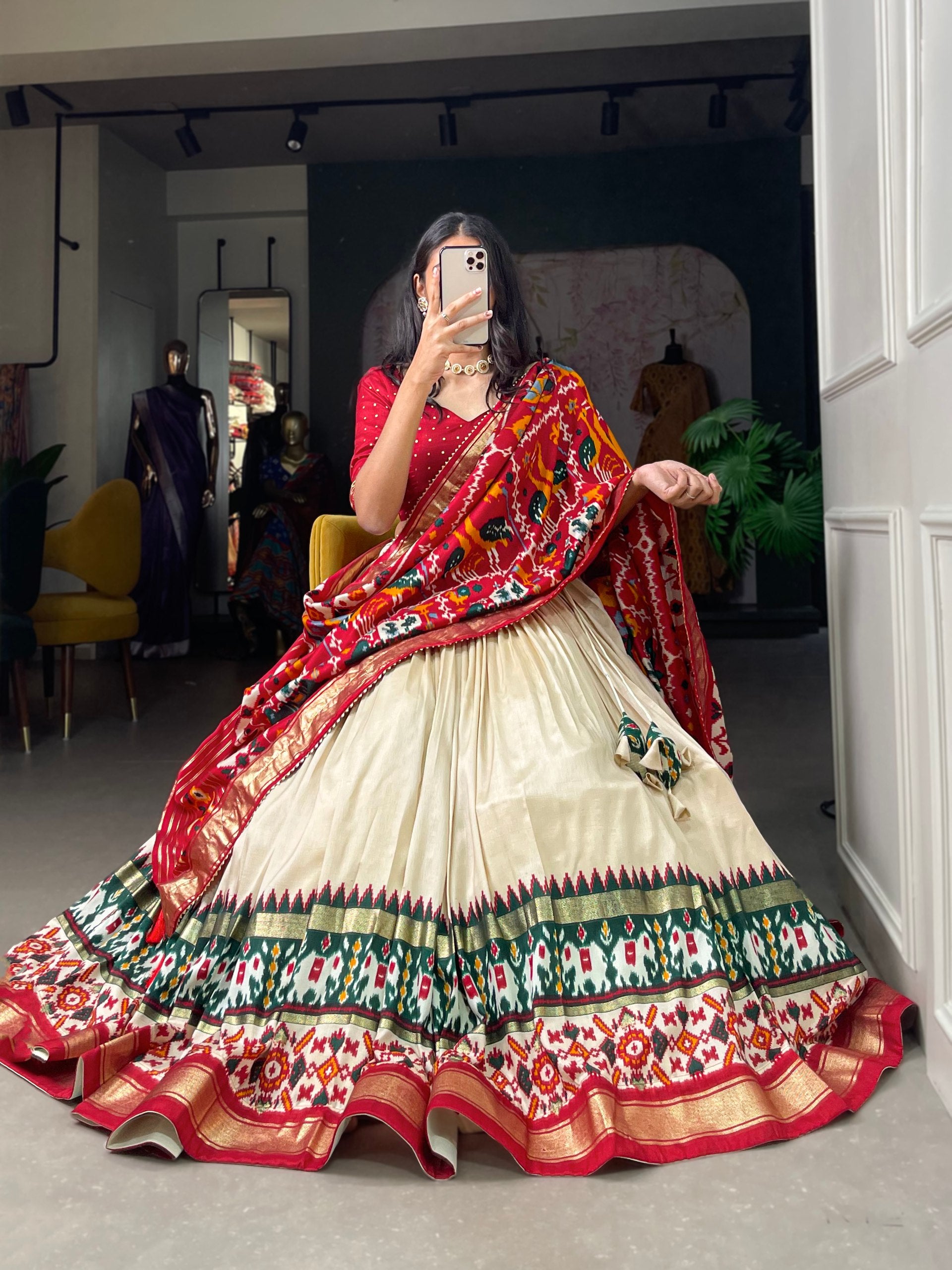 Traditional Elephant Motif Lehenga Choli with Patola Dupatta