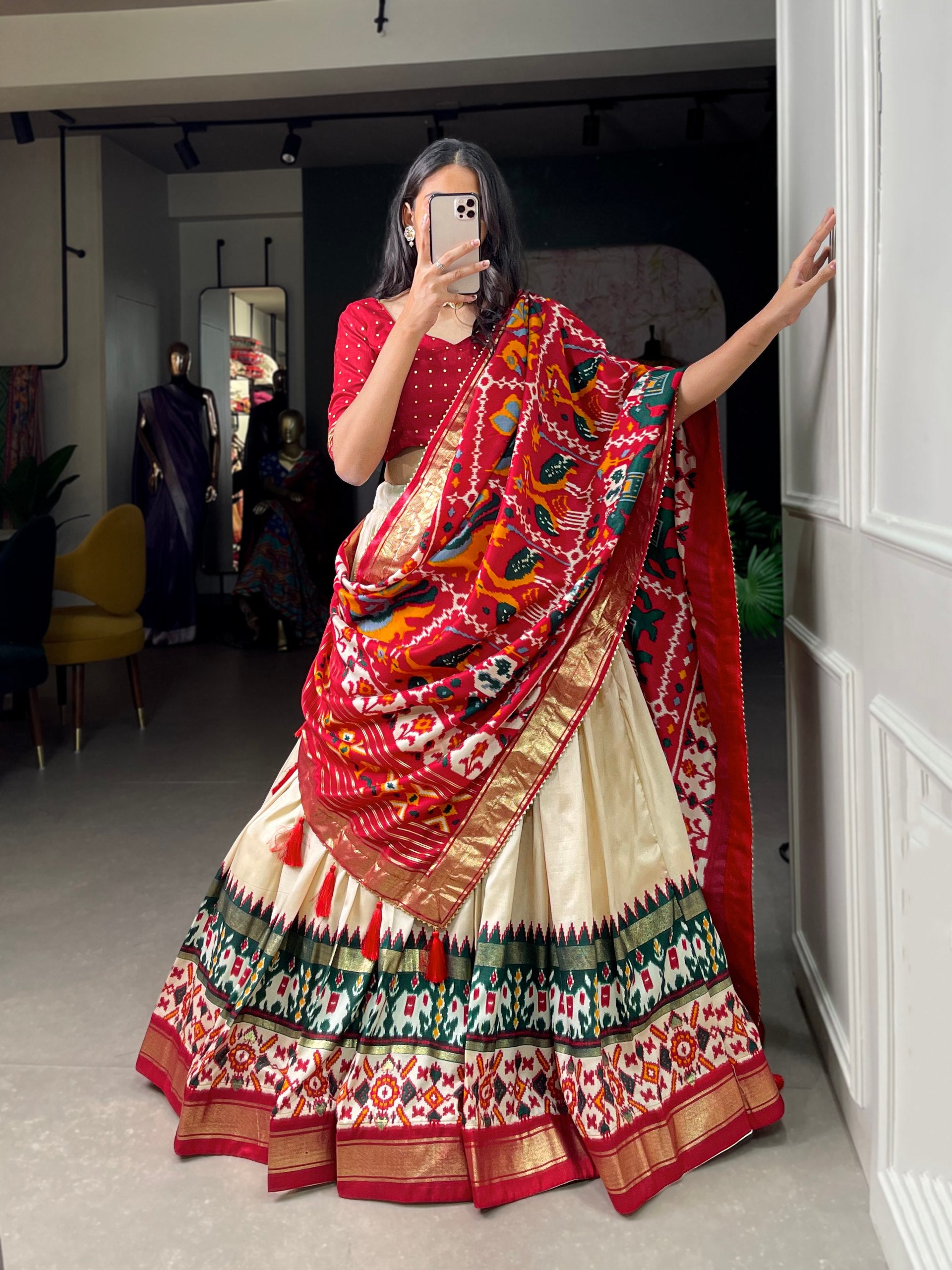 Traditional Elephant Motif Lehenga Choli with Patola Dupatta