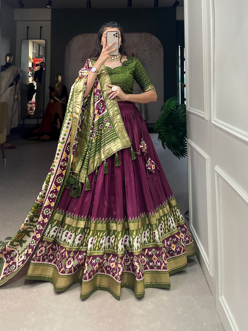 Traditional Elephant Motif Lehenga Choli with Patola Dupatta