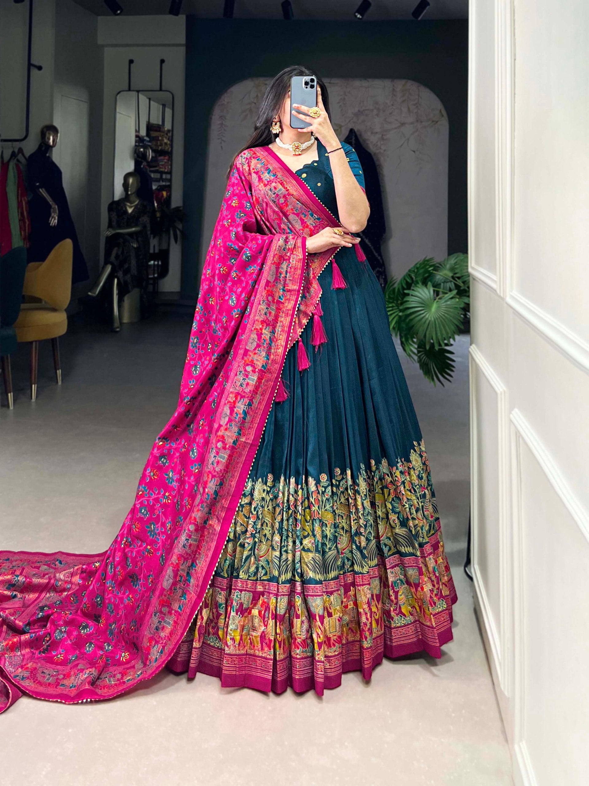 Ethnic Folk Art Lehenga Choli with Traditional Dupatta