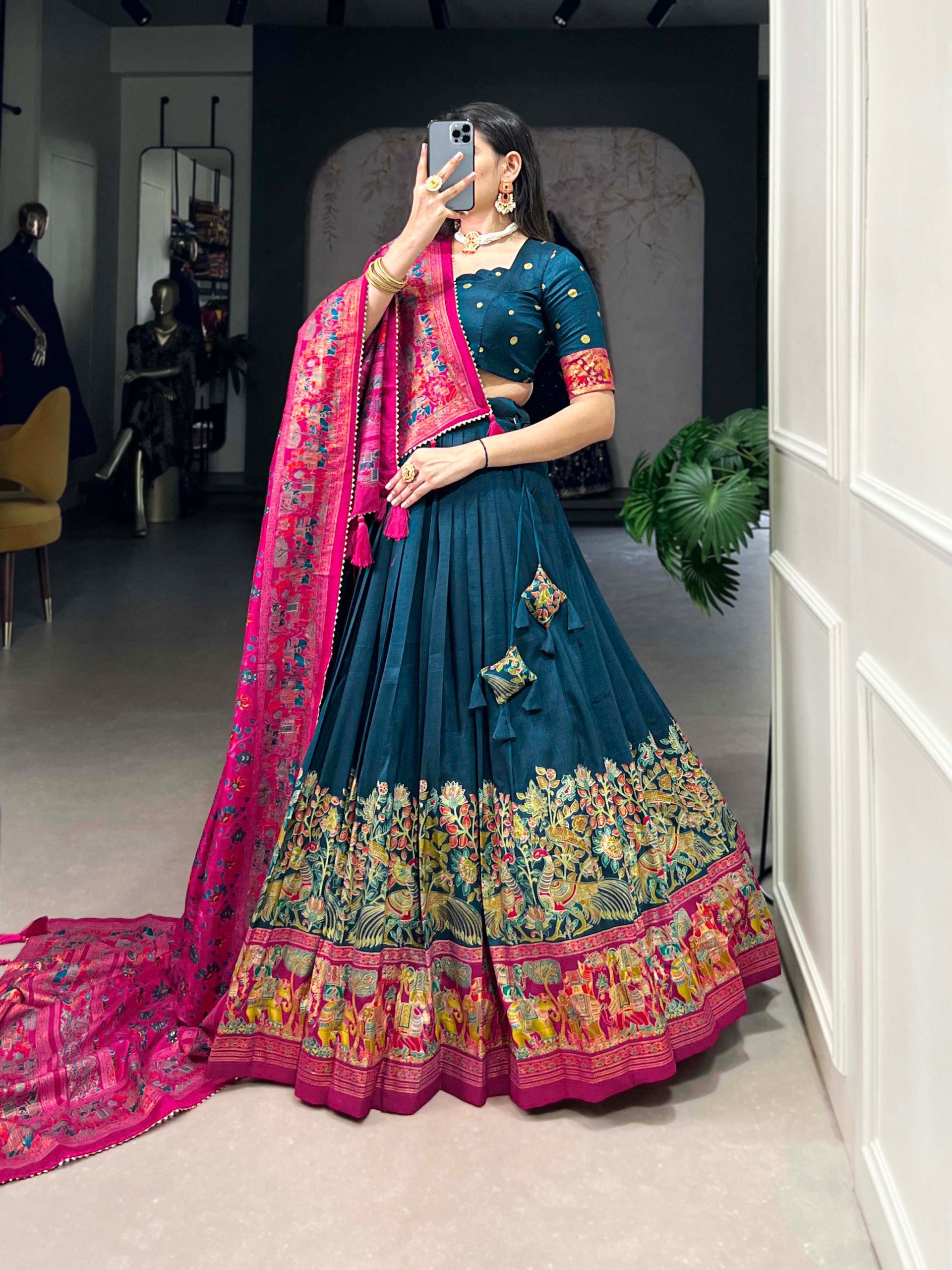 Ethnic Folk Art Lehenga Choli with Traditional Dupatta