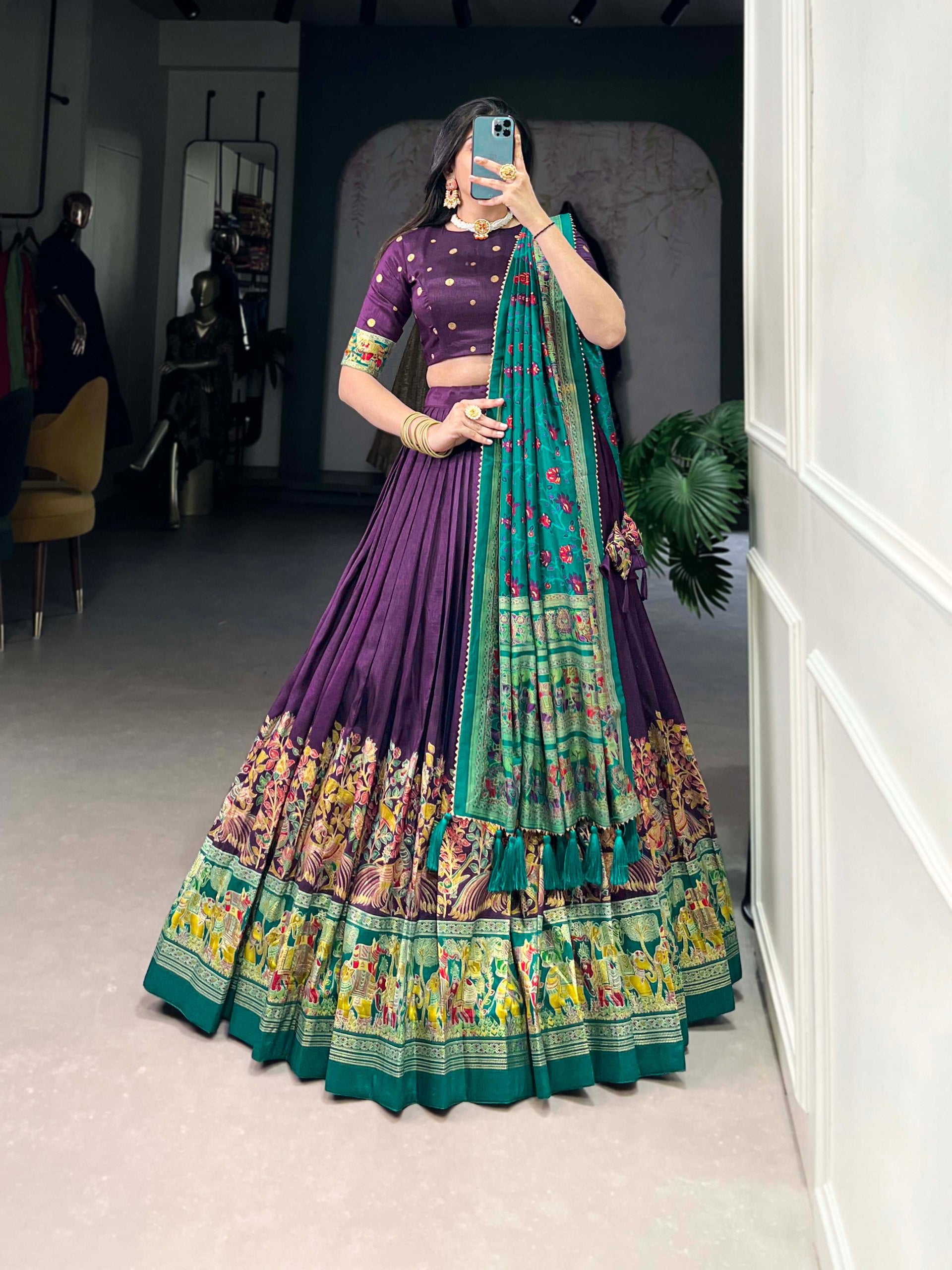 Ethnic Folk Art Lehenga Choli with Traditional Dupatta