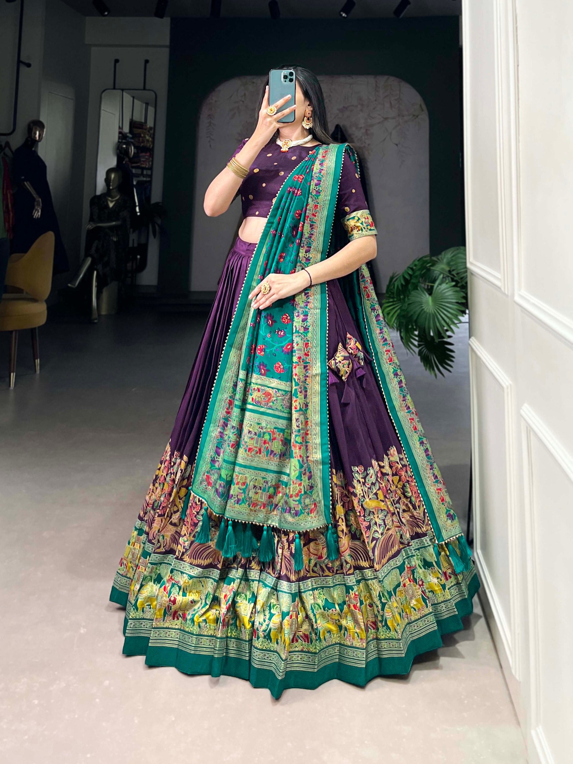 Ethnic Folk Art Lehenga Choli with Traditional Dupatta