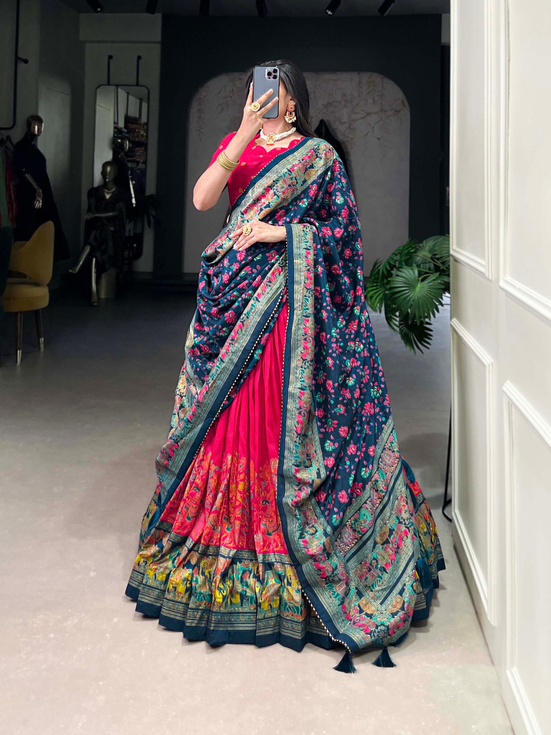 Ethnic Folk Art Lehenga Choli with Traditional Dupatta