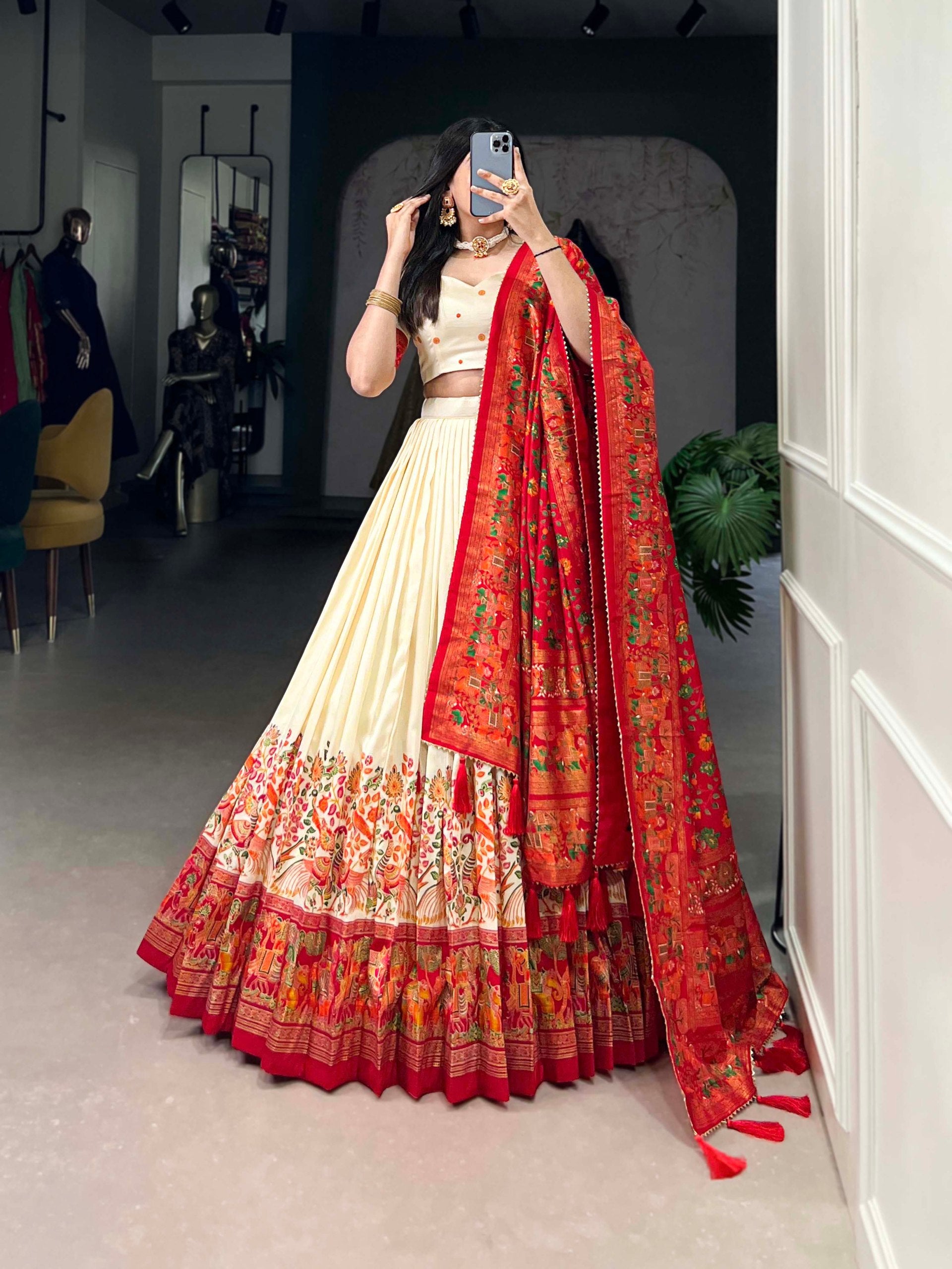 Ethnic Folk Art Lehenga Choli with Traditional Dupatta