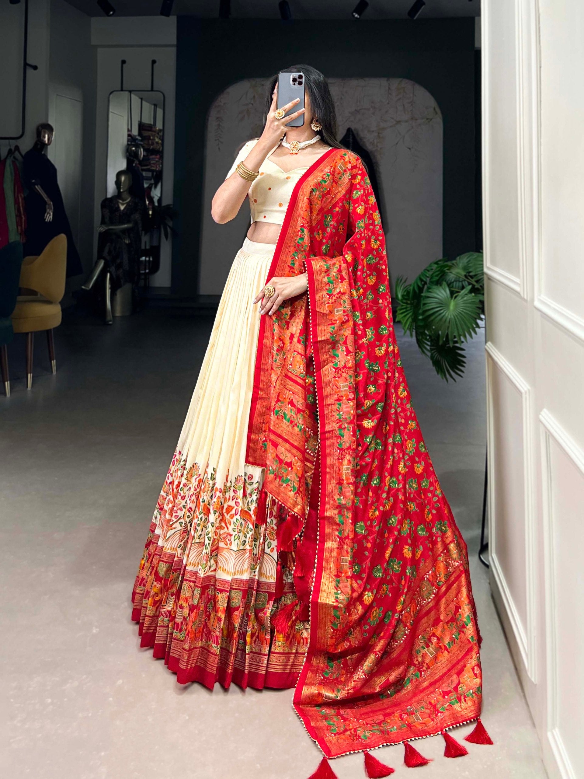 Ethnic Folk Art Lehenga Choli with Traditional Dupatta