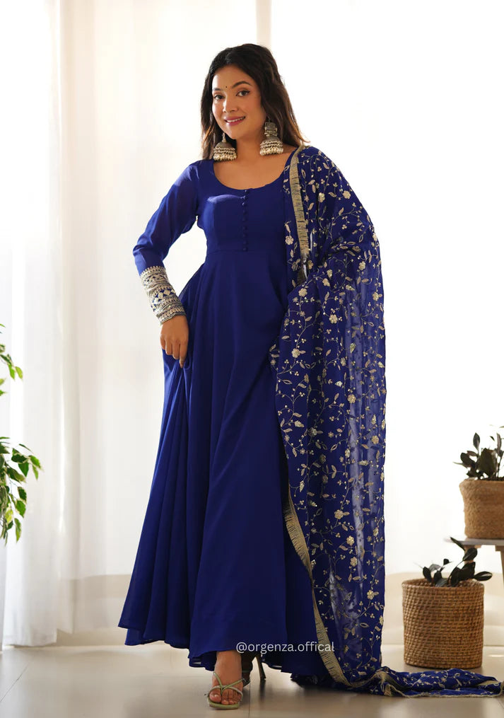 Royal Blue Anarkali Suit with Embroidered Dupatta