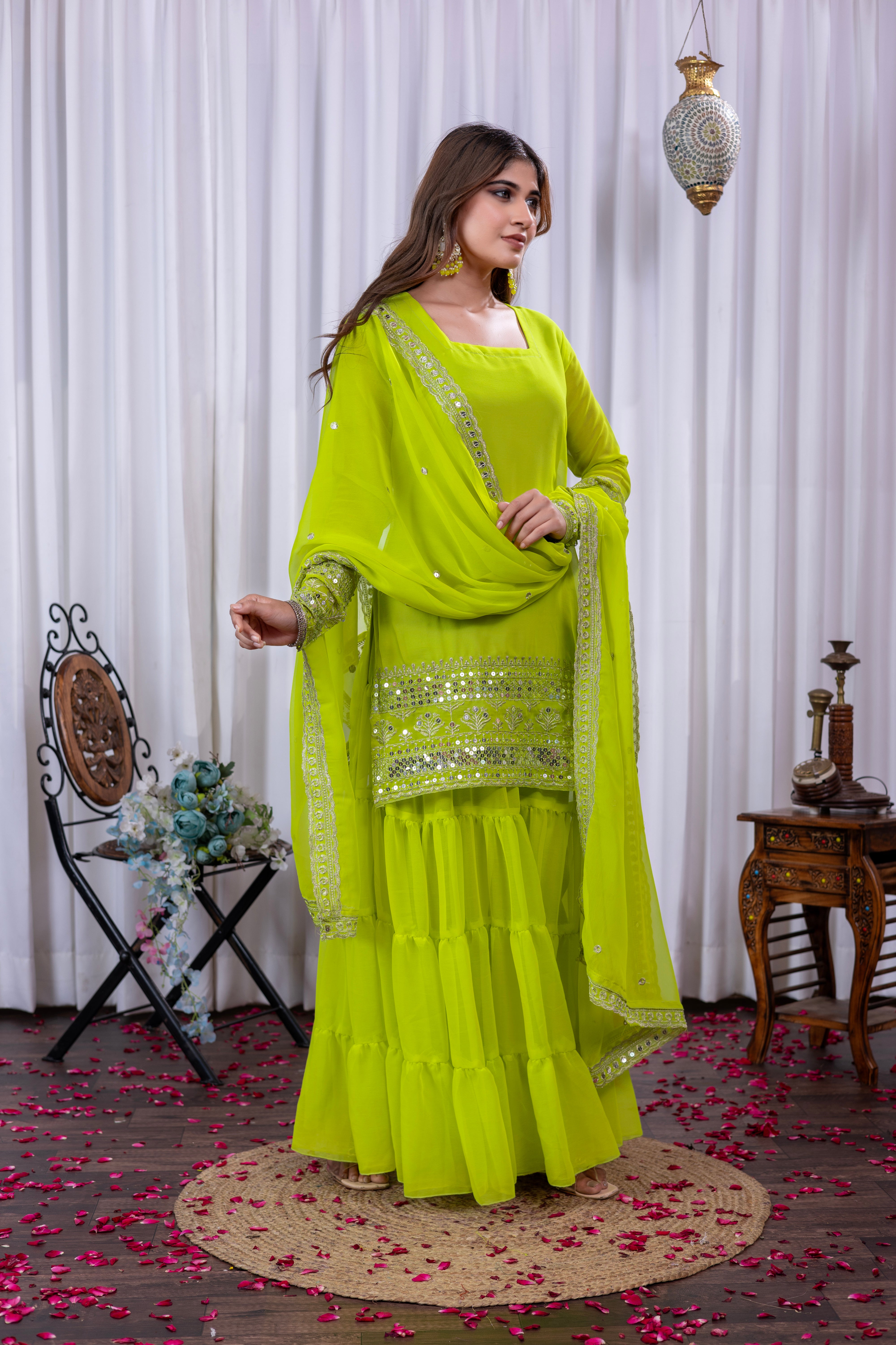 Mehfil – Sharara Set  Neon Lime Green