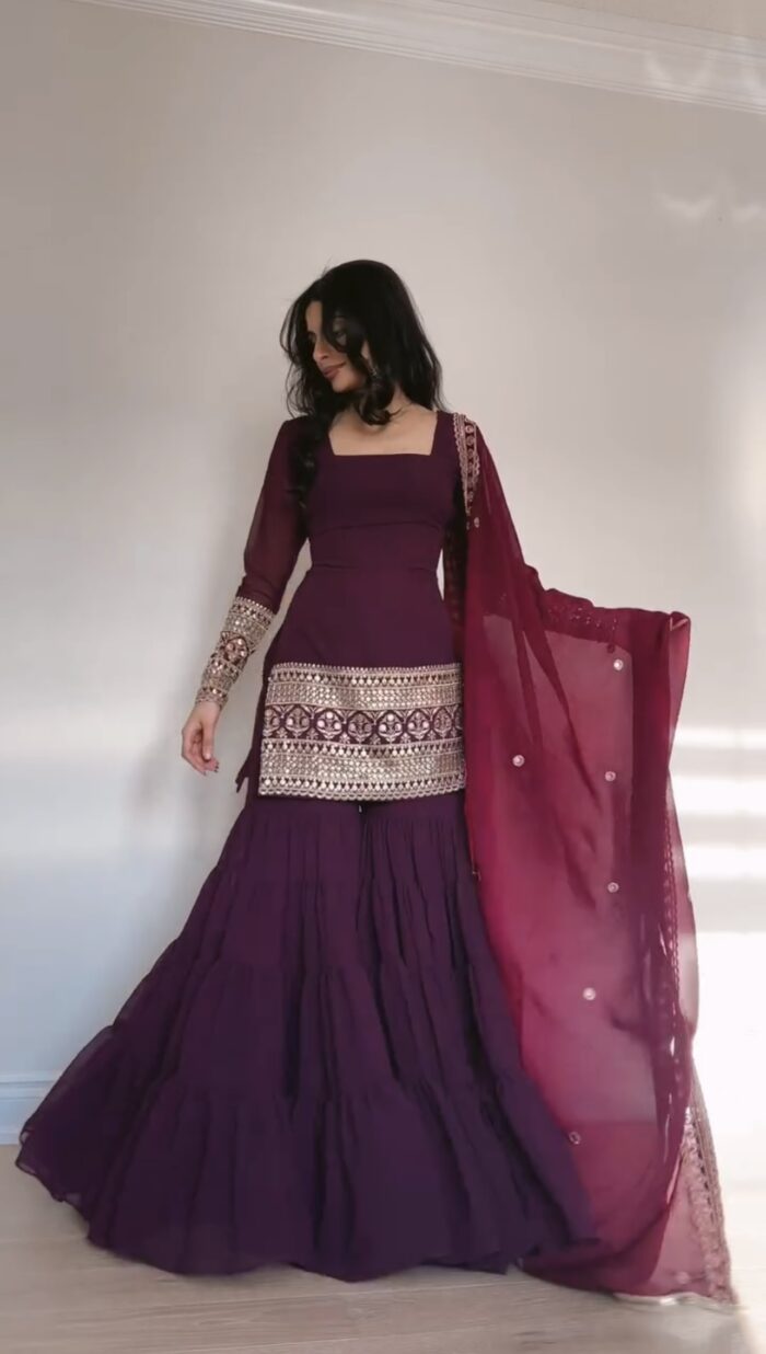 Mehfil – Sharara Set  Deep Wine