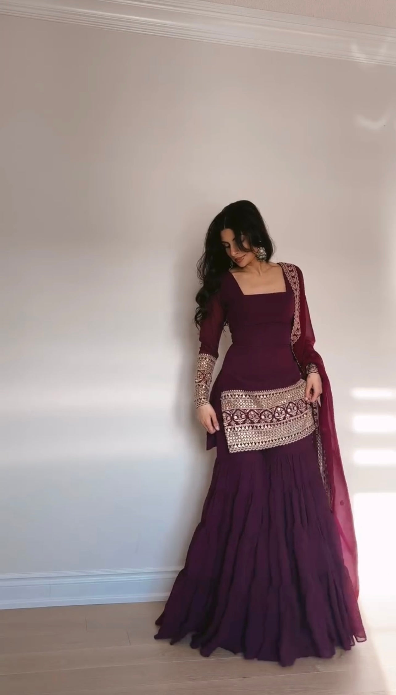 Mehfil – Sharara Set  Deep Wine