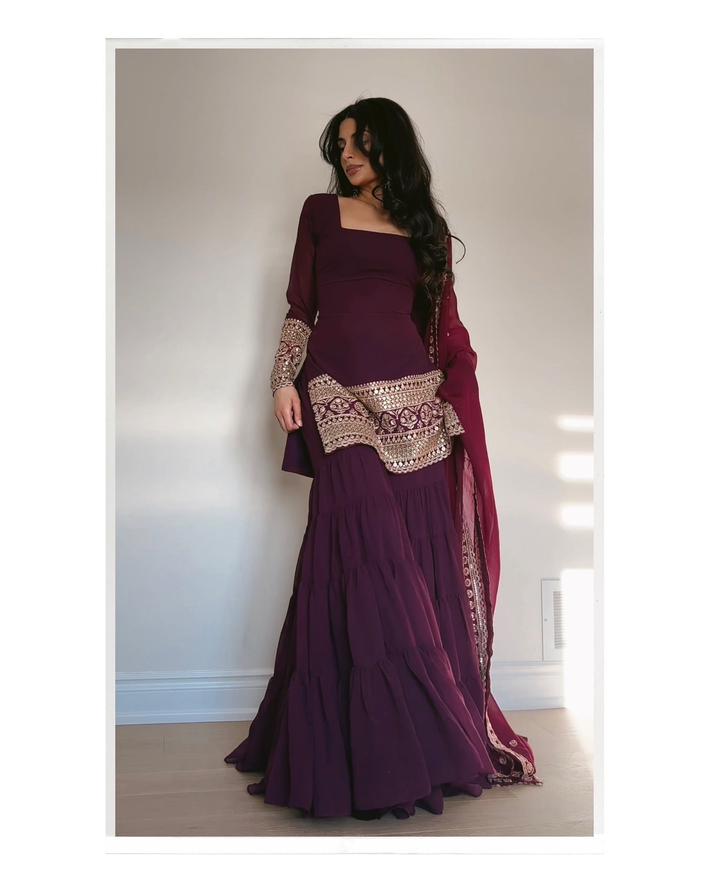 Mehfil – Sharara Set  Deep Wine