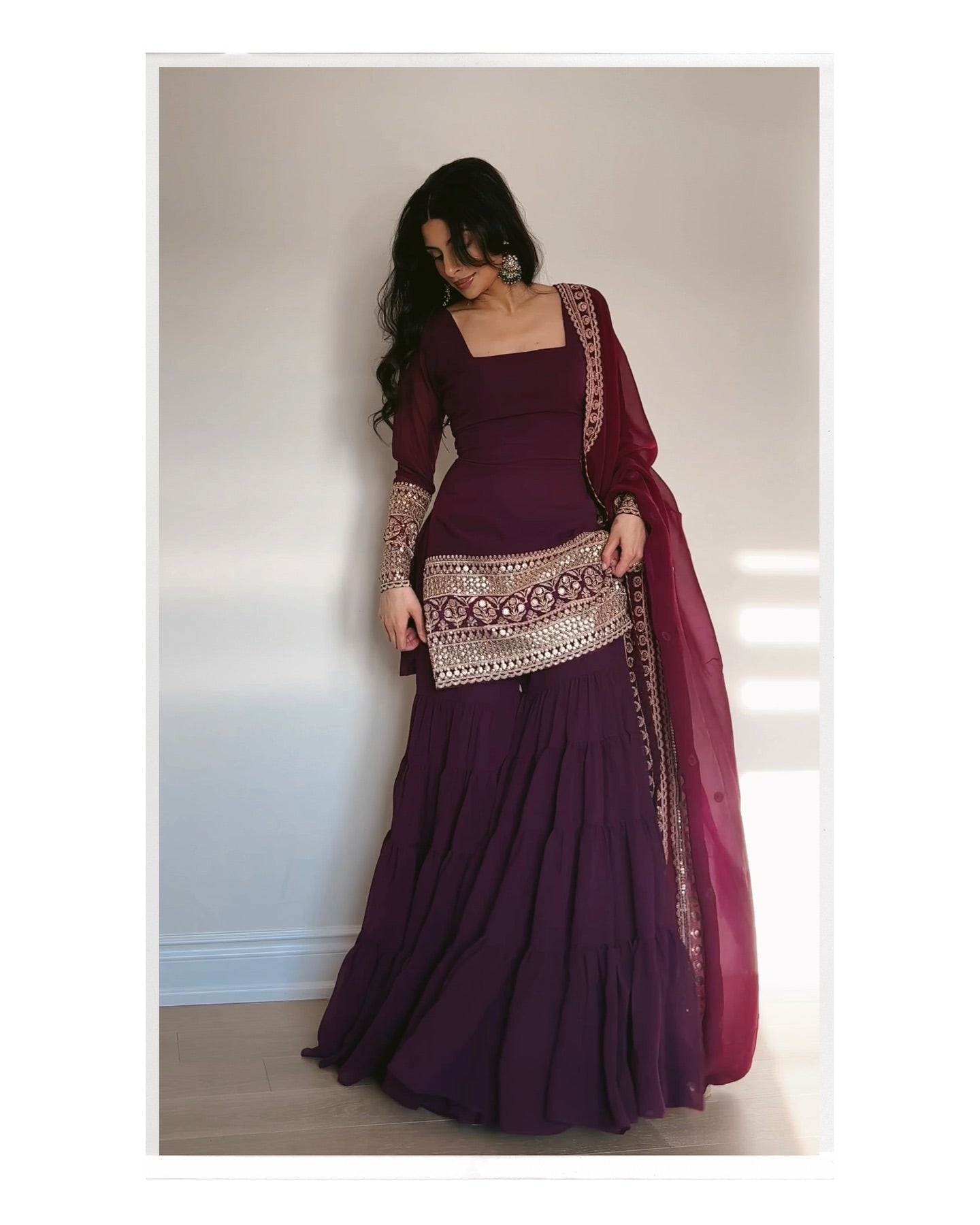 Mehfil – Sharara Set  Deep Wine