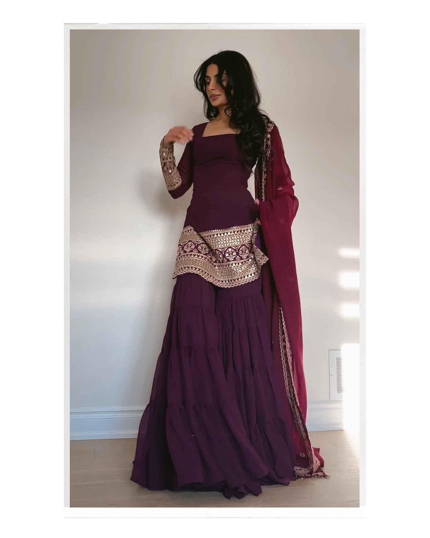 Mehfil – Sharara Set  Deep Wine