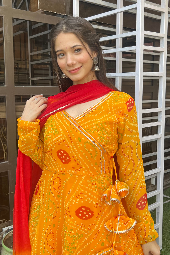 Yellow Bandhani Print Sharara Set For Women's