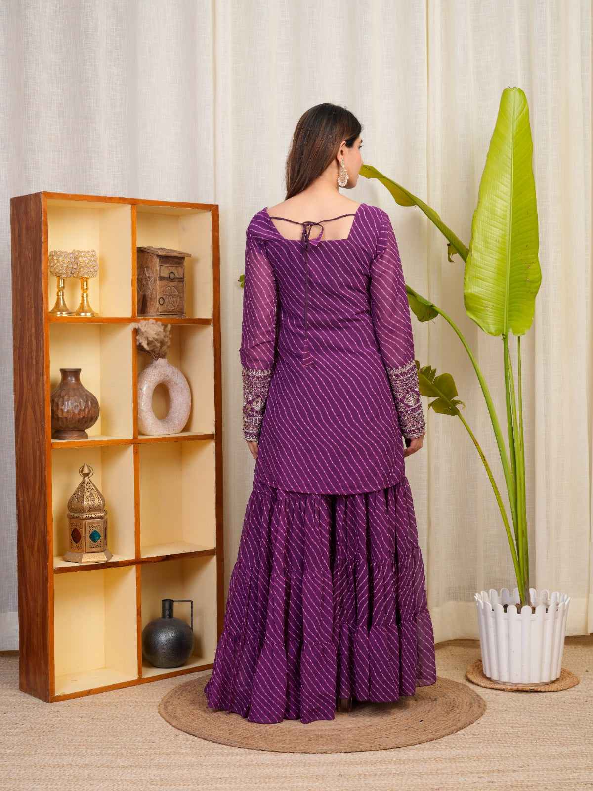 Royal Purple Bandhani Sharara Suit with Mirror Work Dupatta