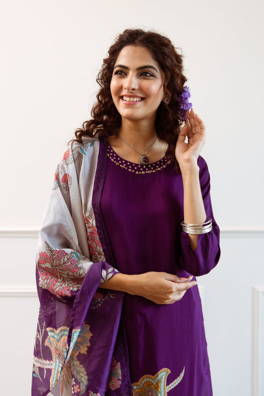 Royal Plum Printed Suit Set