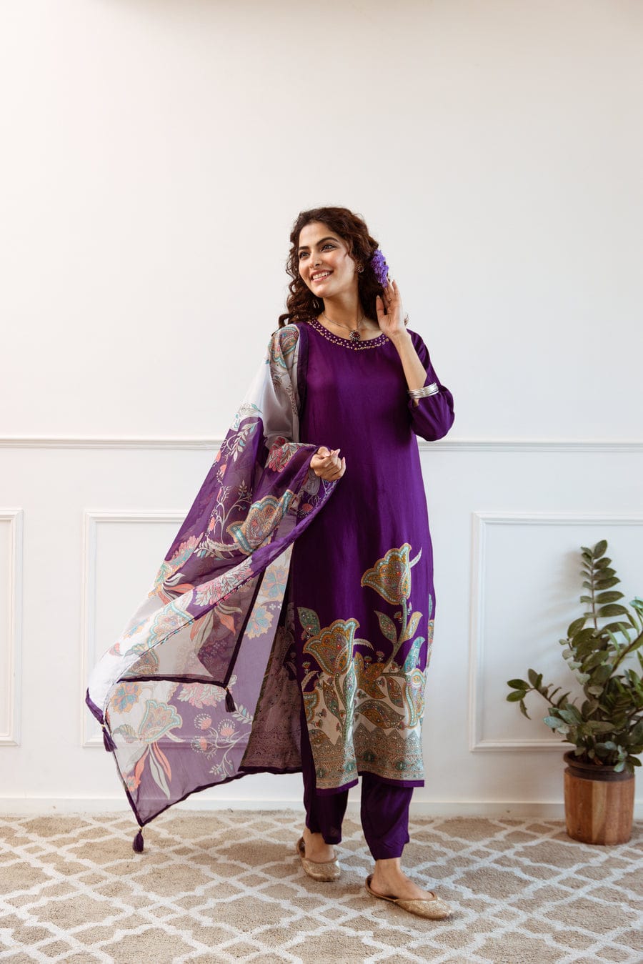 Royal Plum Printed Suit Set