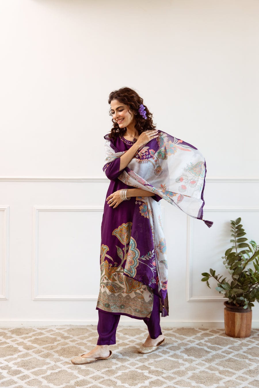 Royal Plum Printed Suit Set