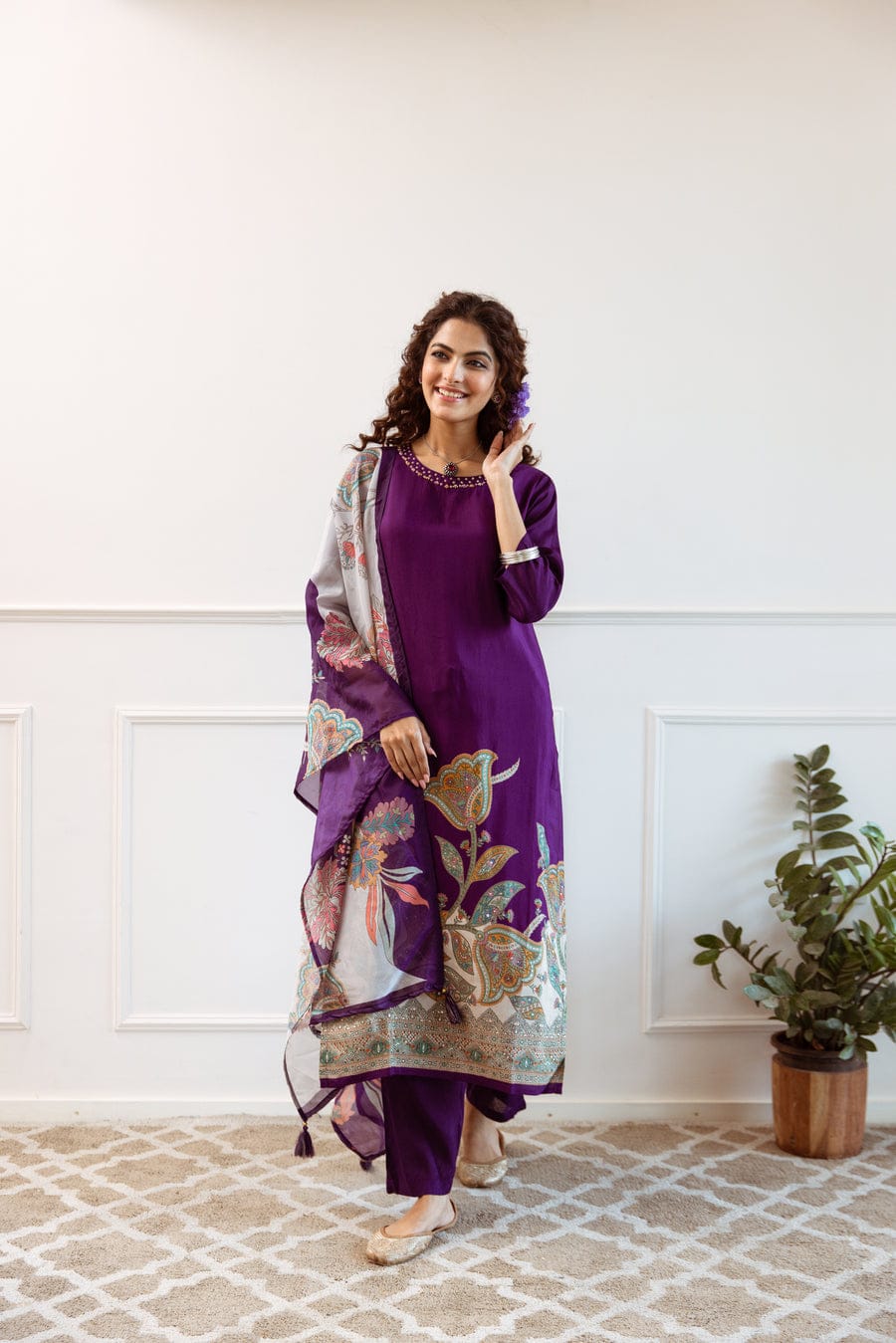 Royal Plum Printed Suit Set