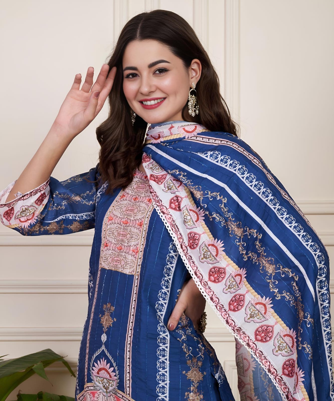 Royal Blue Mughal-Inspired Printed Kurta Set with Dupatta
