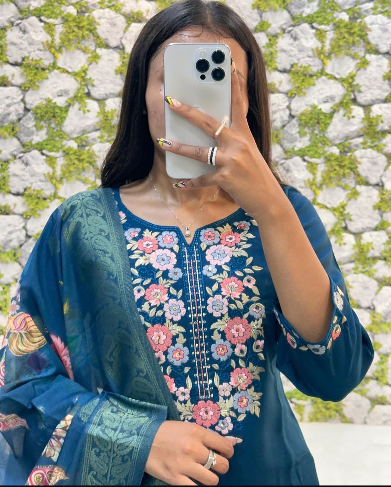 Floral Embroidered Kurta Set with Printed Organza Dupatta