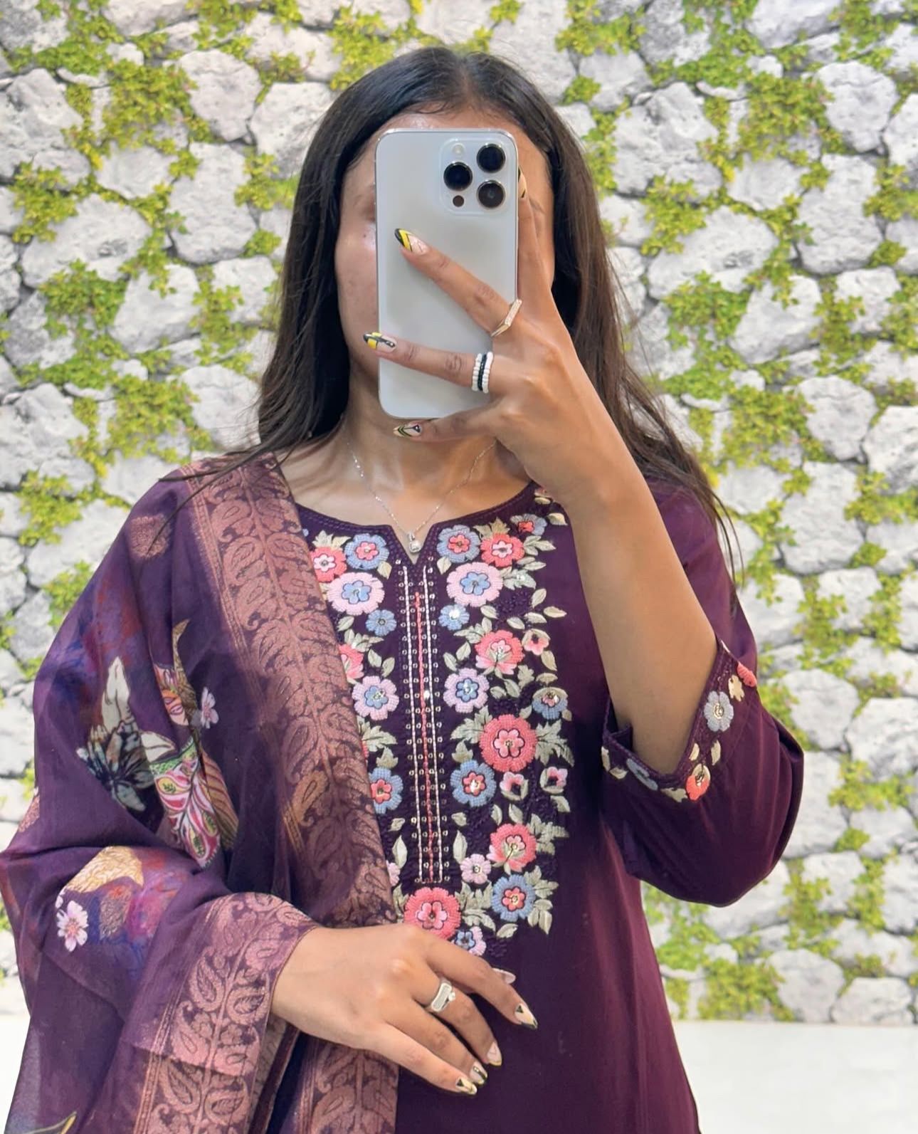 Floral Embroidered Kurta Set with Printed Organza Dupatta