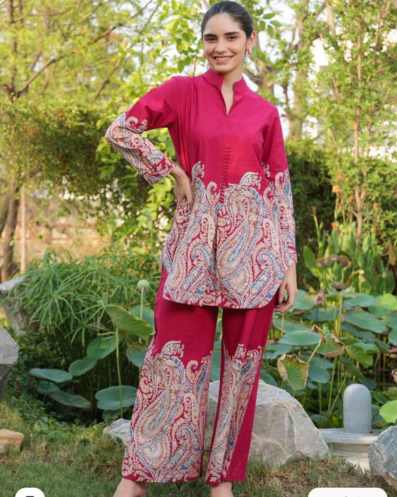 Crimson Red Printed Co-Ord Set with Intricate Paisley Motifs