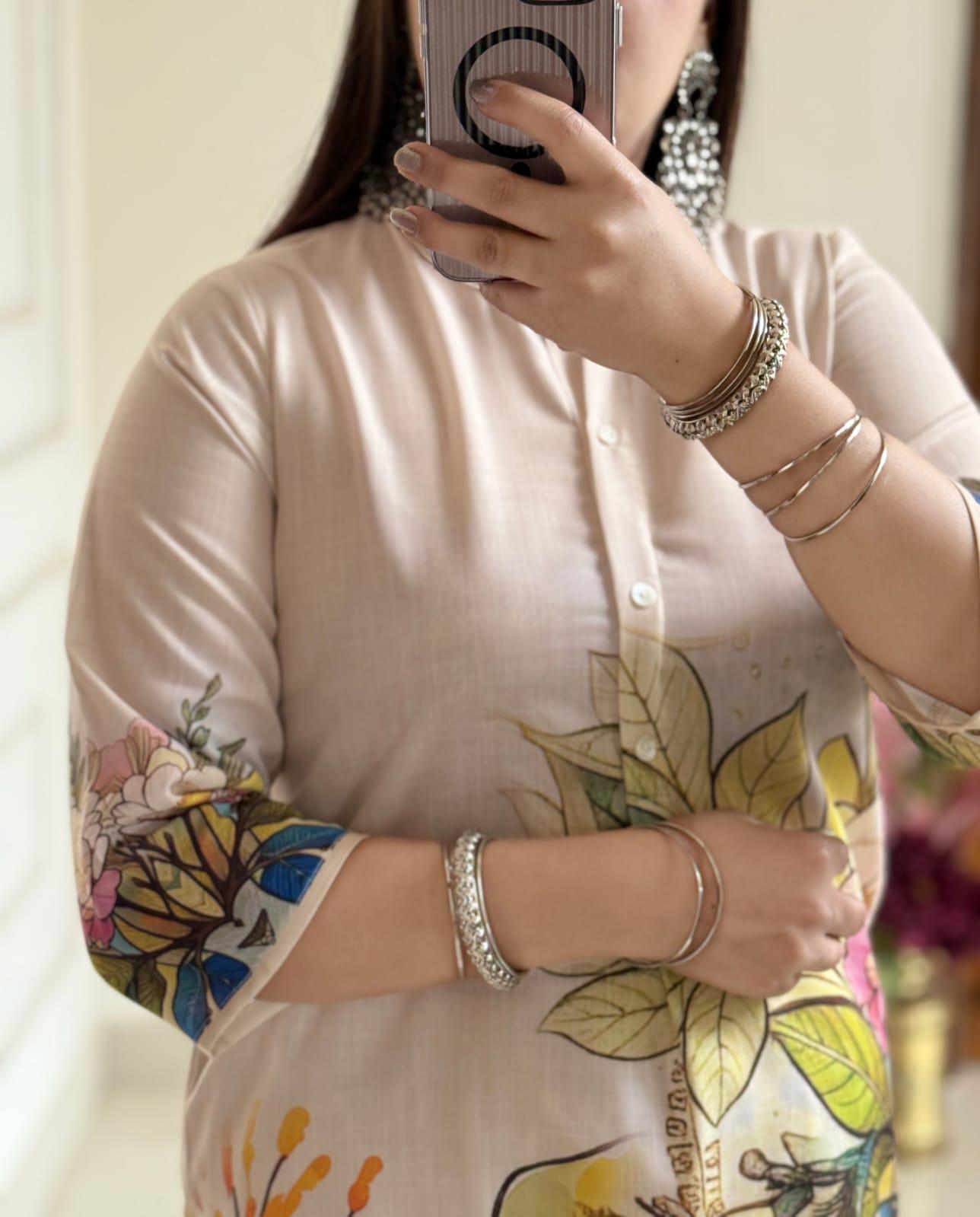 Pastel Garden Bloom Co-ord Set – Ivory Base with Multicolor Floral Print